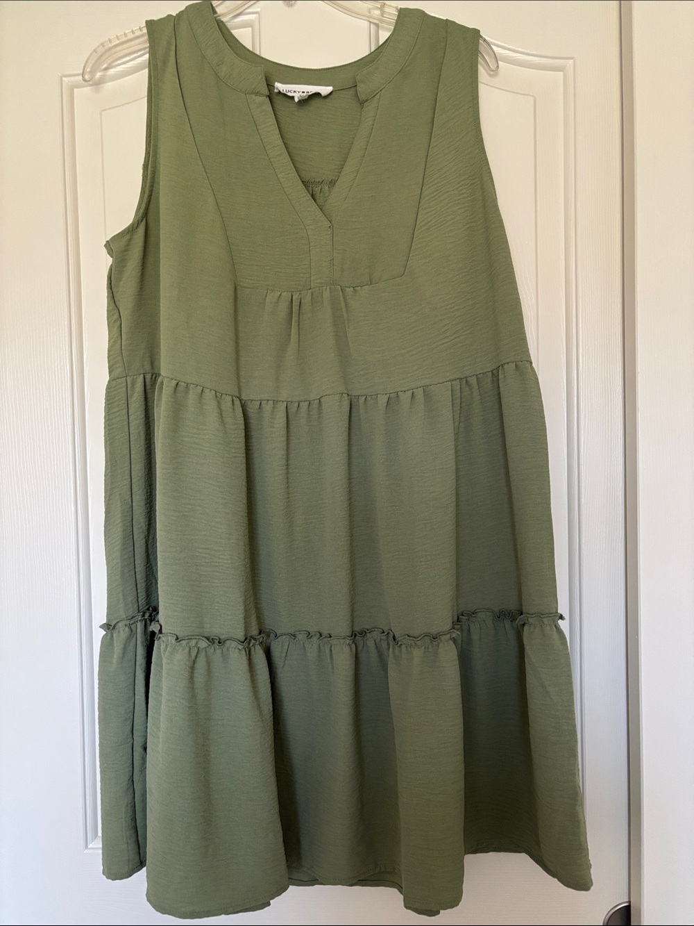 Lucky Brand Olive Green Sleeveless Tiered  mini Dress .